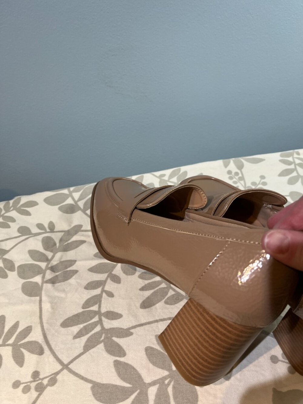 Loafer Heeled - Taupe Patent - Womens 9.5 Block Heel Preppy office wear - Picture 8 of 10